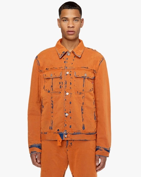 Orange colour cheap denim jacket