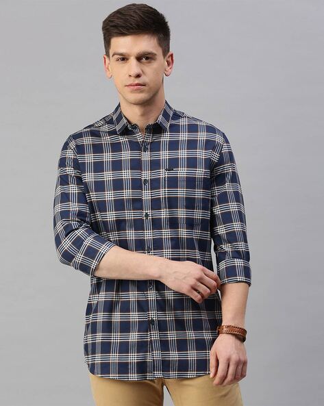 Men's Small Checkered Slim Fit Casual Shirt (Grey) GREY S