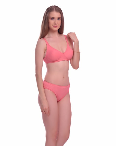 Buy online Solid Cotton Regular Bra & Panty Set from lingerie for Women by  Elina for ₹449 at 55% off
