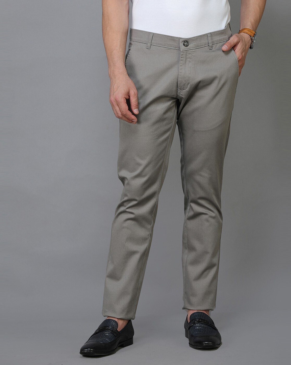 Buy Arrow Sports Men Dark Grey Bronson Slim Fit Solid Casual Trousers   NNNOWcom