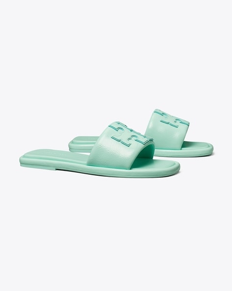 Buy Tory Burch Double T Sport Slides | Green Color Women | AJIO LUXE