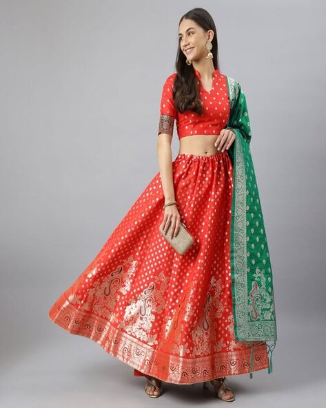 Banarasi Silk Lehenga Choli Embroidered Wedding Ghagra Choli – Lady India