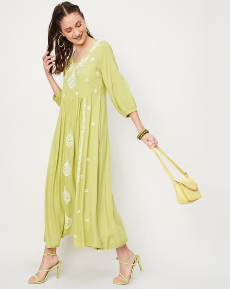 Women Embroidered Maxi A-Line Dress