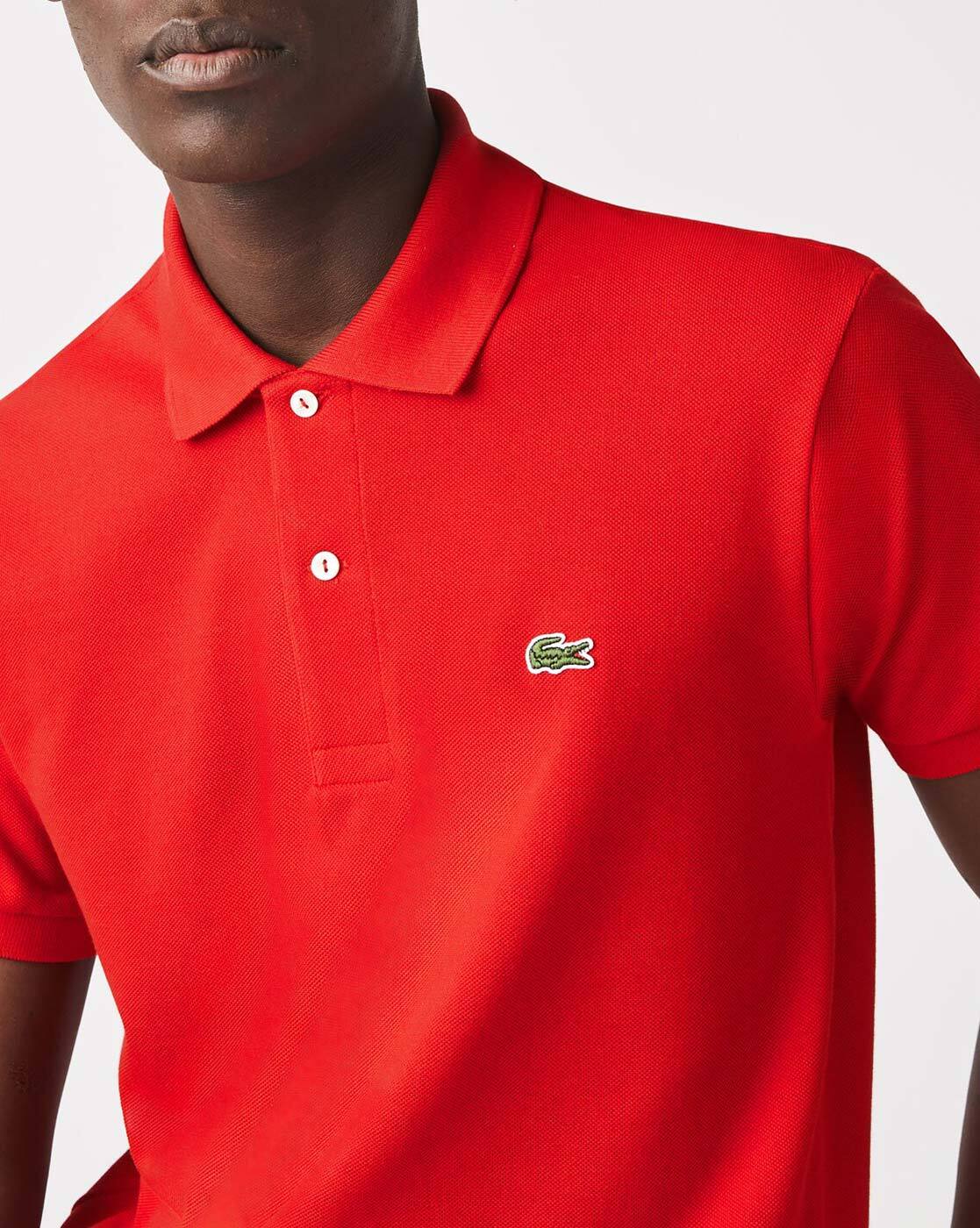 red lacoste button up shirt