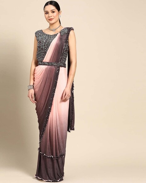 Dull pink pre-stitched saree.