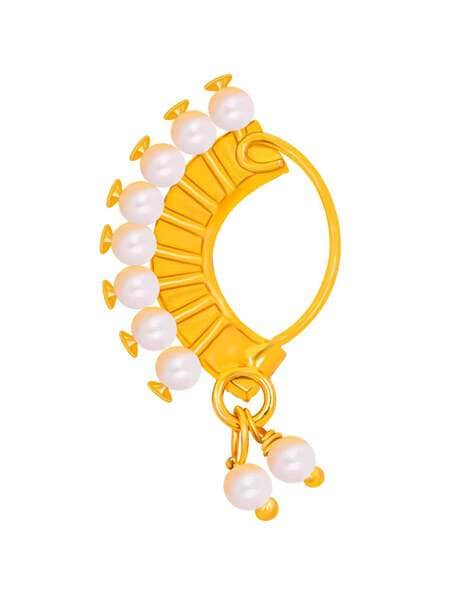 Buy JEWELOPIA Traditional Maharashtrian Nose Ring Stud Without Piercing  Clip On Golden Pearl Nose Nath For Women and Girls (Combo) (Combo) at  Amazon.in