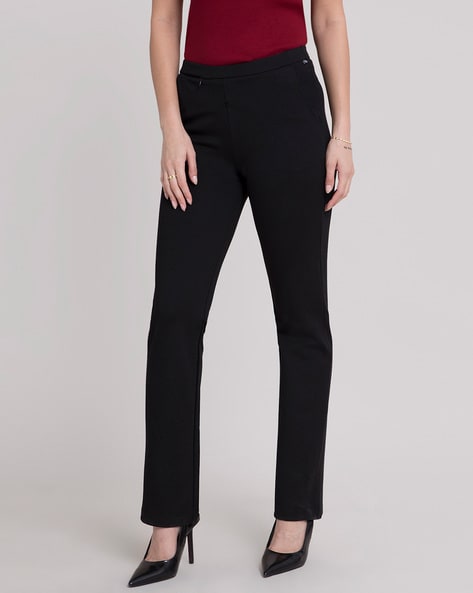 PullBear high waisted tailored straight leg trouser with front seam in  black  ASOS