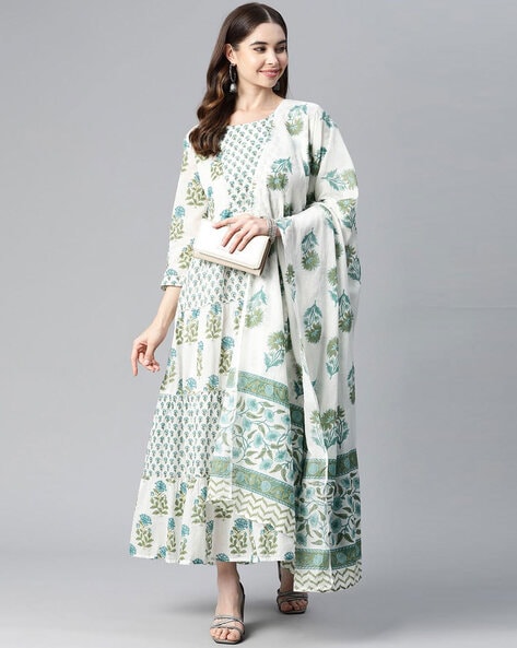 Tabby Organza Silk Floral Gown Dupatta Set | Koselly
