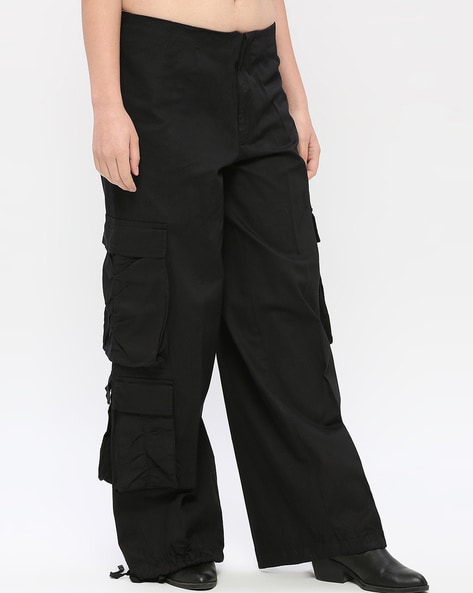 WIDE FIT CARGO PANTS - Black