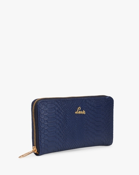 Lavie Women Croc-Embossed Tri-Fold Wallet For Women (Navy, OS)