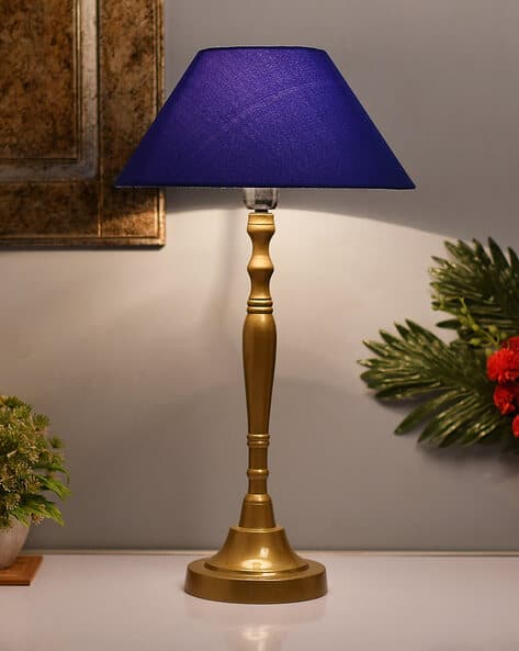 Imperial gold brushed lamp with blue shade