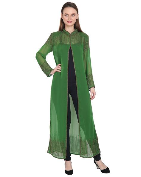green emerald velvet dress Green Inner with Block Print Cotton Shrug Dress – Label16 main image 1