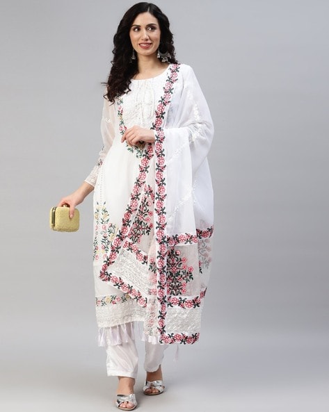 Cotton Dress Material in terracotta and pasapali pattern White, Red an