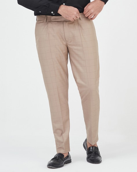 Buy Cantabil Beige Cotton Regular Fit Checks Trousers for Mens Online @  Tata CLiQ