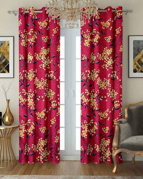 Cortina Eyelet Curtain Set of 2 Floral Print Door Curtains