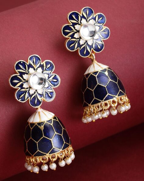 KWICKK Traditional Ethnic Big Size Sky Color Heavy Jhumka Earrings for  Women and Girls. EARRINGS AND STUDS