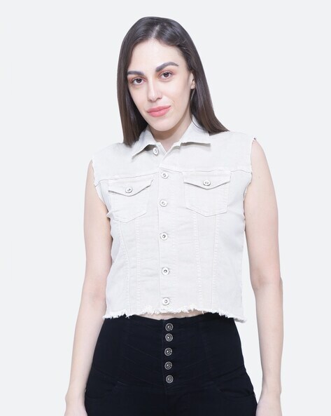 Amazon.com: LYLY Vest Women White Women Denim Vest Jacket Spring Summer  Casual Sleeveless Slim Short Coat Detachable Hooded Denim Waistcoats Tops  Vest Warm (Color : White Striped Cuffs, Size : 4XL) :