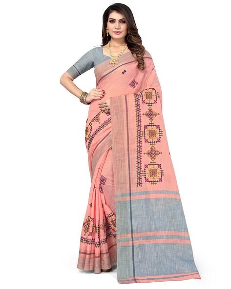 Dark Peach Cotton Saree | Seematti