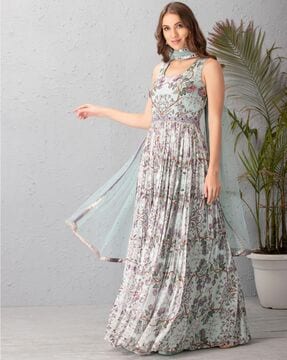 Littledesire Embroidered Work Floral Design Silk Gown Ethnic Wear Party  Wear Kurtis  Gowns Free Delivery India