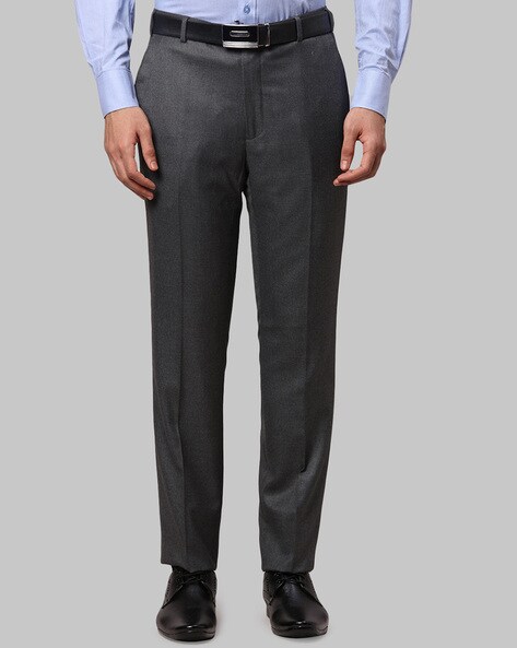 Buy Men Grey Regular Fit Textured Pleated Formal Trousers Online - 401298 |  Louis Philippe