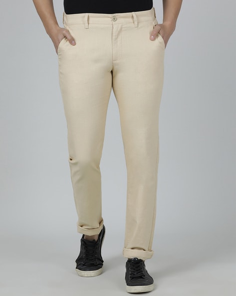 fcity.in - Maleno Men Solid Cream Trousers / Maleno Men Trousers