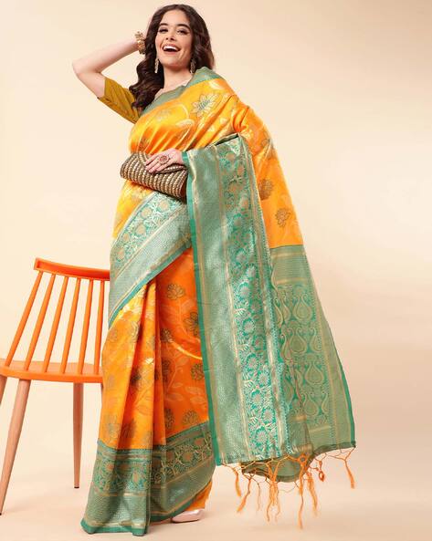 Narayanpet Silk Peach Orange Saree