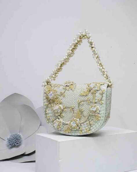 Doux Amour Silver Rosalind Coco Beaded Clutch