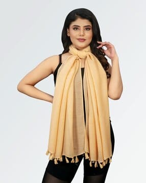Women Accordion Pattern Scarf with Tassels-image-0