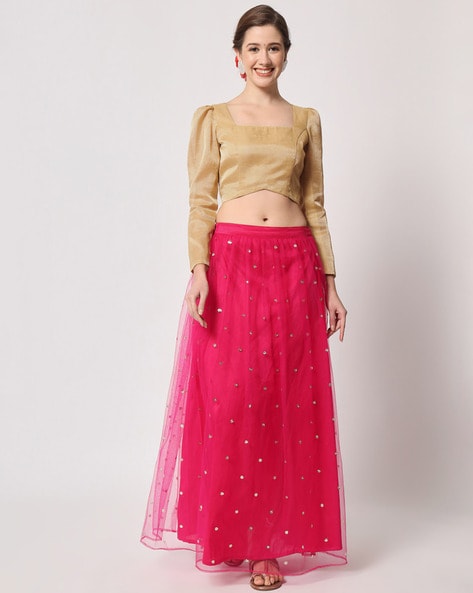 Silver Silk And Golden Work Crop Top Lehenga SUUDL2213