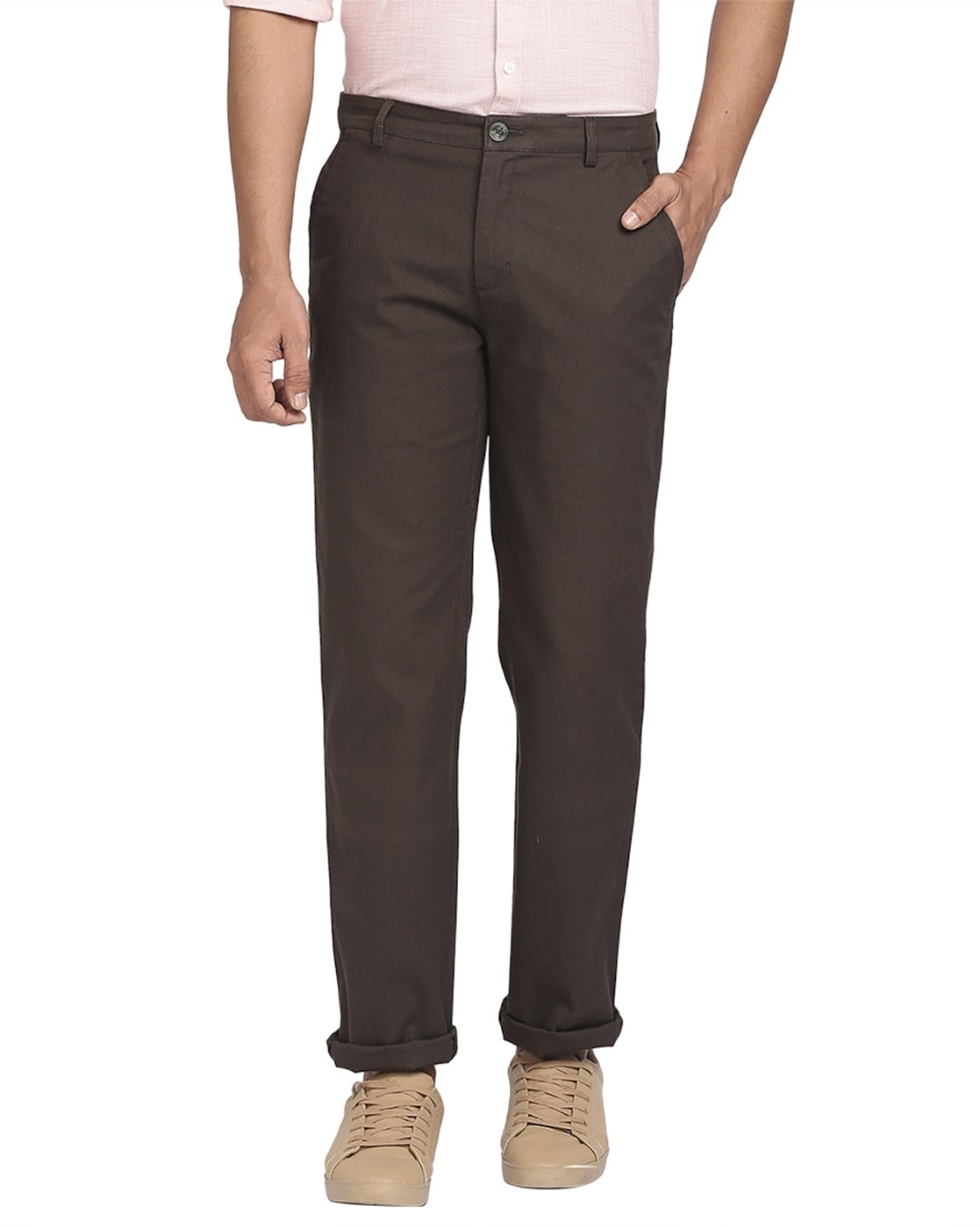 Buy COLOR PLUS Solid Cotton Slim Fit Mens Trousers | Shoppers Stop