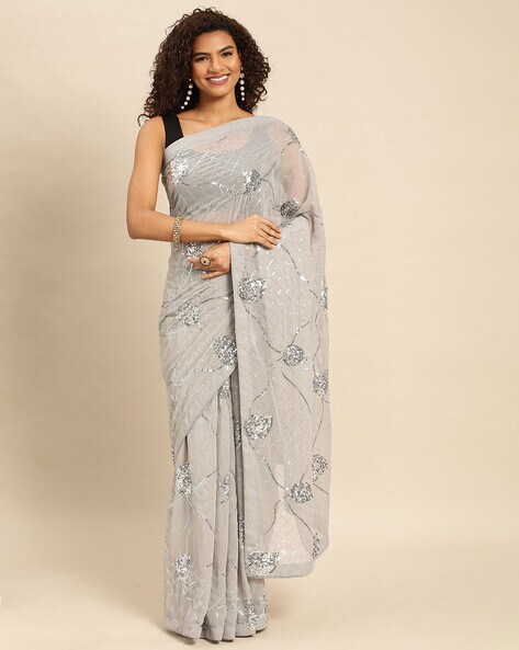 Buy Grey Sarees for Women by GRIVA DESIGNER Online