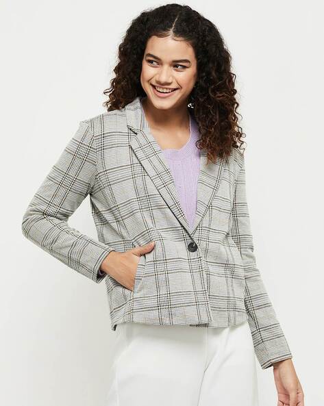 Grey check womens blazer best sale