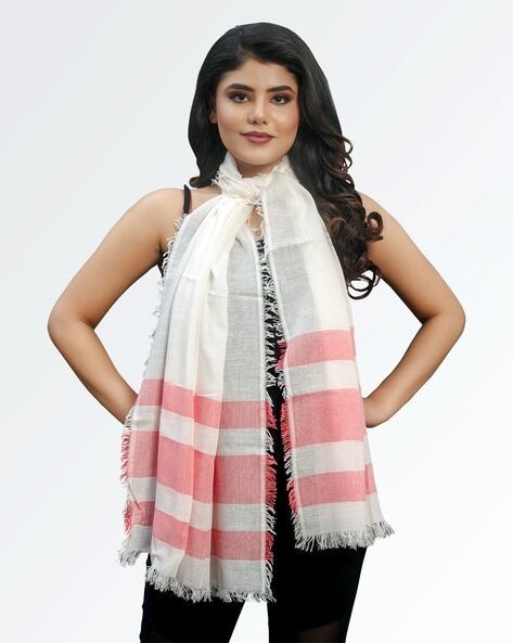Striped Scarf with Frayed Hems Price in India