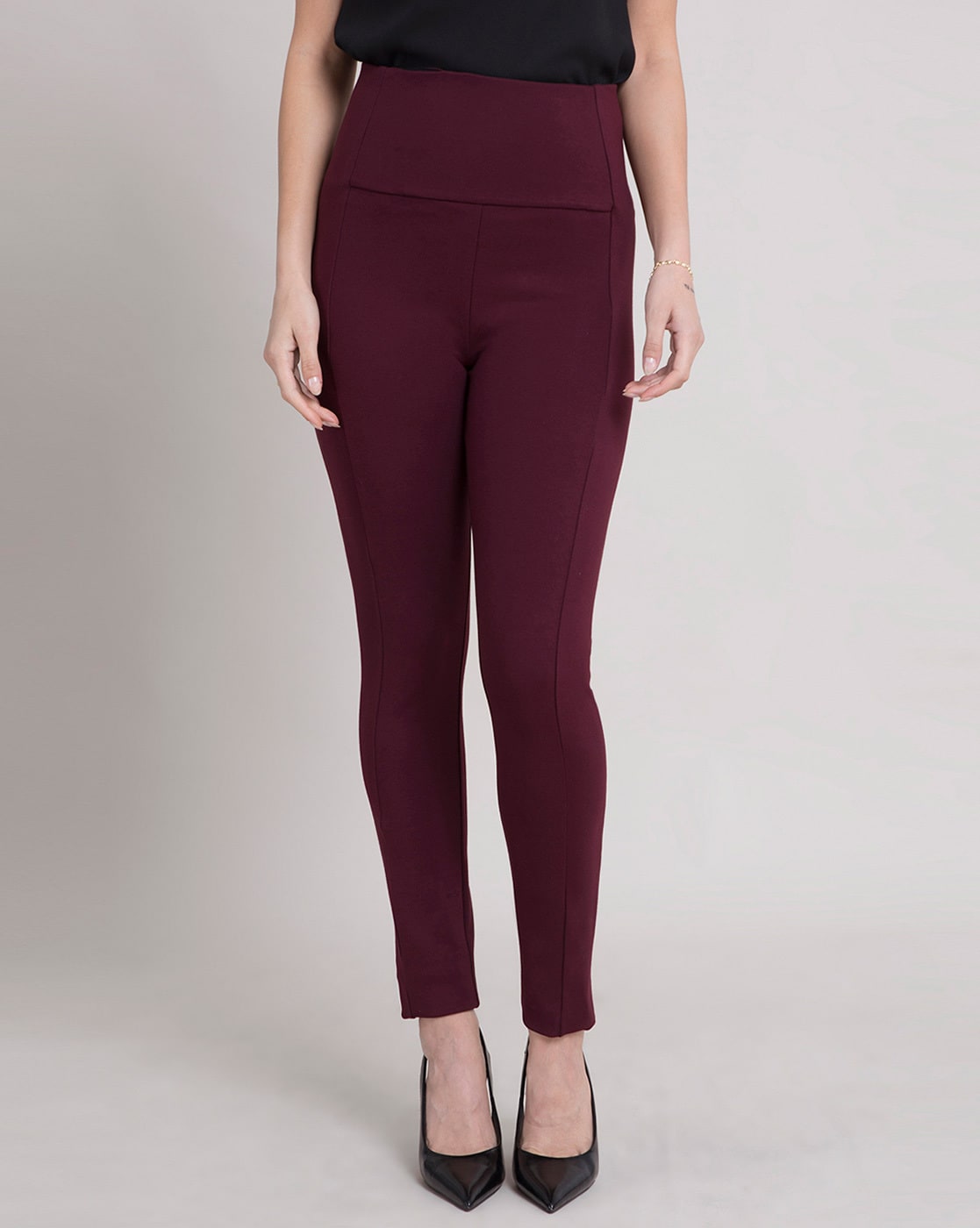 Women High-Rise Treggings with Button Accent