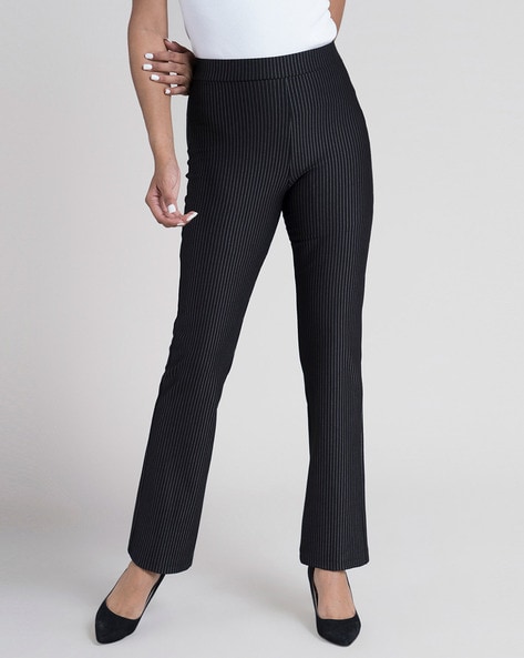 Plus Black Striped Wide Leg Trousers  PrettyLittleThing