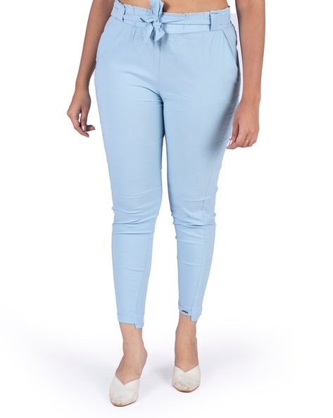 Buy Light Blue Cotton Blend Slim Pants Online  W for Woman