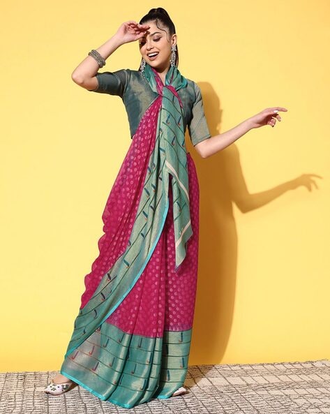 Floral Print, Printed Kanjivaram Chiffon, Brasso Saree Price in India, Full  Specifications & Offers | DTashion.com