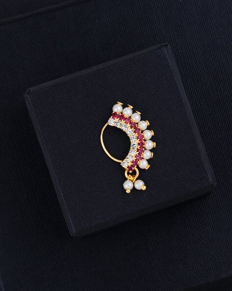 Buy Anika's Creations Traditional Gold Plated Marathi Maharashtra Nose Ring  with Coloured Stones online