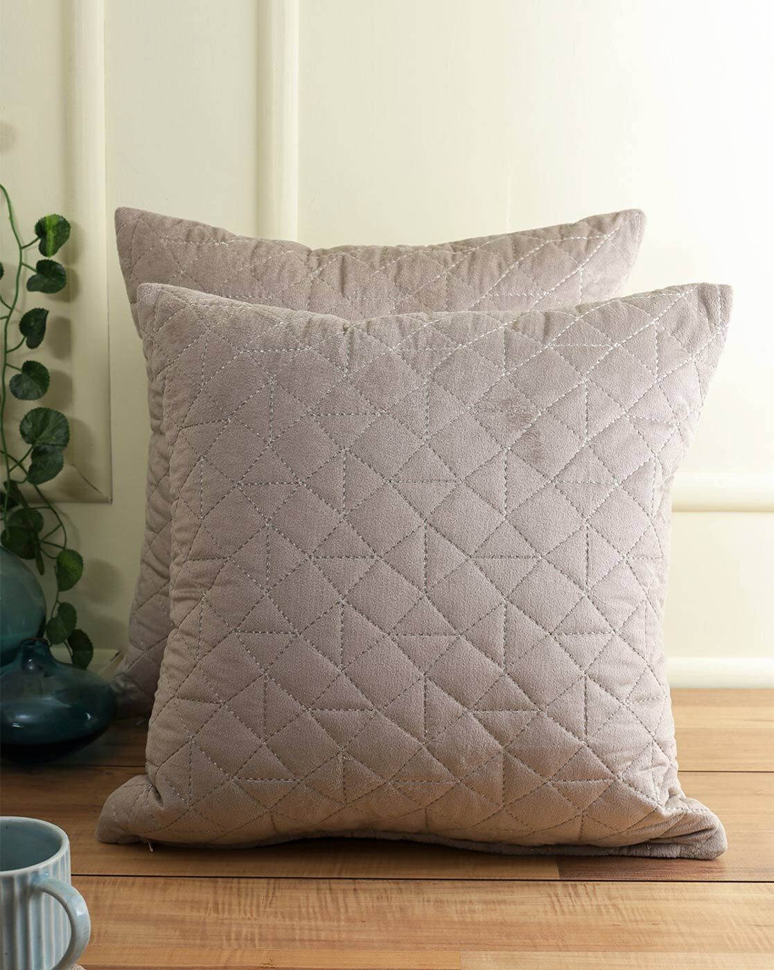 Grey velour 2024 cushion covers