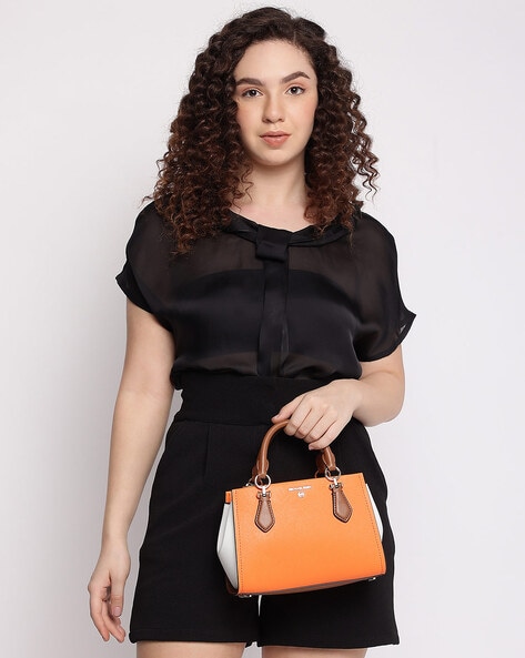 Buy Michael Kors Marilyn Small Colorblock Saffiano Leather Crossbody Bag, Orange & White Color Women