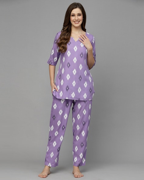 Ikat Print Top & Pyjama Set