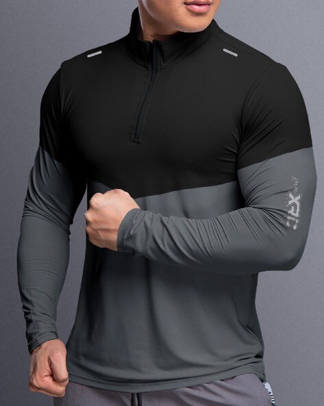 Regular Fit Colourblock Half-Zip T-Shirt