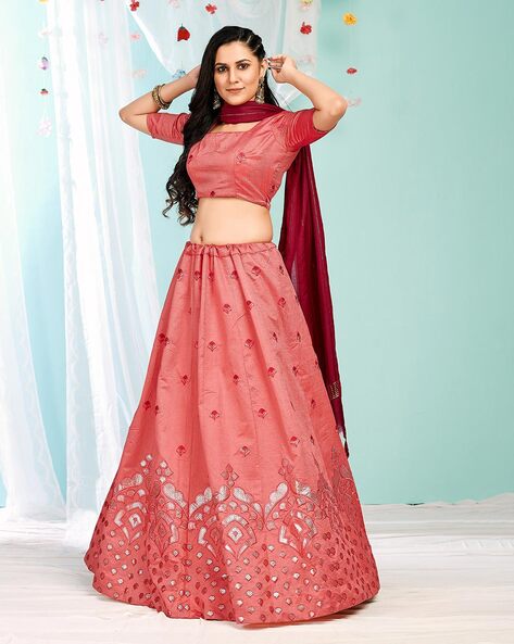 ROSETTA - PEACH AND RED LEHENGA SET – Papa Don't Preach