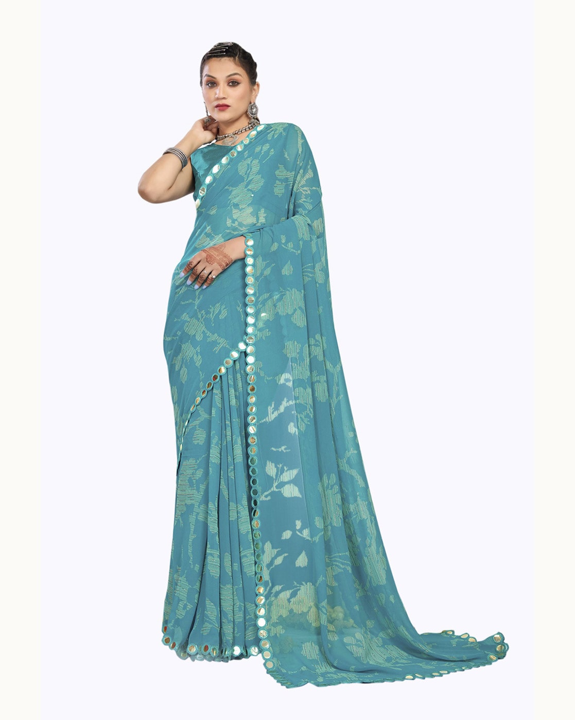 navyasa Women's Woven Liva Georgette Saree With Blouse Piece  (F1ANGMSR0014A_Sky Blue_6.5m x1.1 m_Sky Blue) : Amazon.in: Fashion