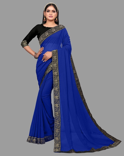 Buy Sareez House Solid/Plain Bollywood Chiffon Blue Sarees Online @ Best  Price In India | Flipkart.com