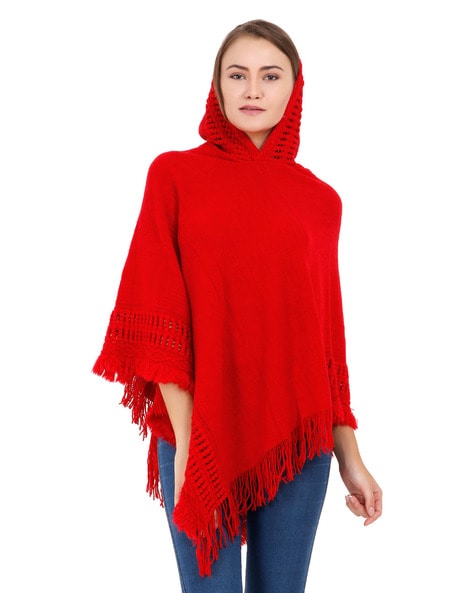 Hooded Poncho with Lace Hemline Price in India