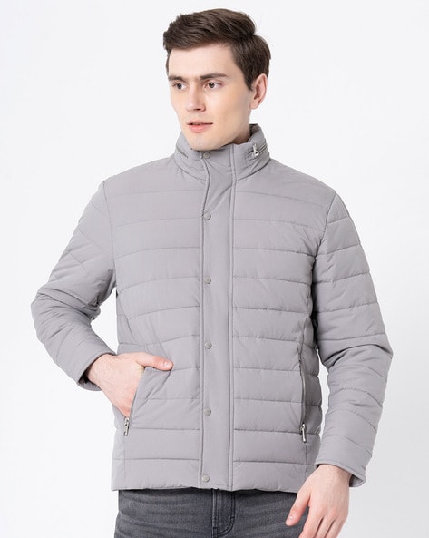 Rare Rabbit Men's Parco Light Grey Diamond Quilted Hooded Puffer Jacke