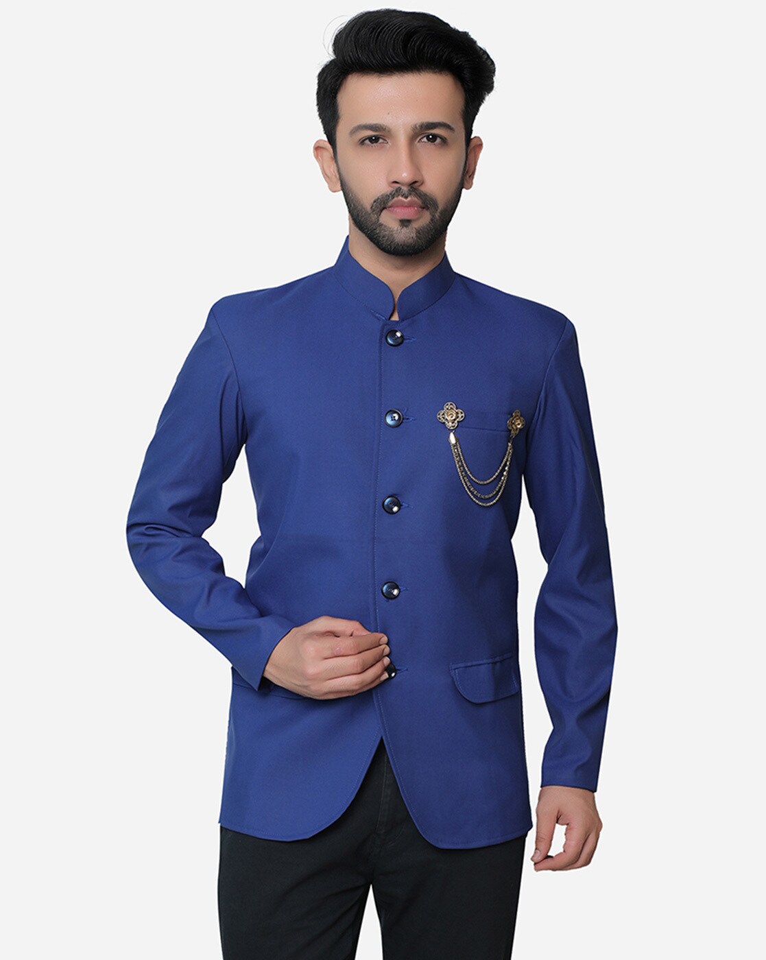 Cobalt Blue Brocade Half Jodhpuri Jacket, Men at Rs 3499 in Yamuna Nagar |  ID: 25831778591