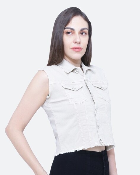 Made by Olivia Women's Sleeveless Button up Jean Denim Jacket Vest White  1XL - Walmart.com