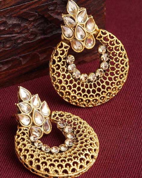 Matt Gold Kemp Ganapati Chandbali Earrings - South India Jewels